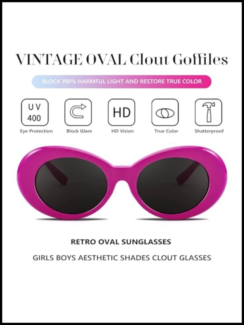 Oval Retro Sunglasses with UV400 Protection Wrap Around Frame